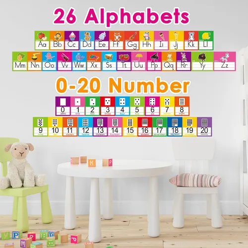 Miniatura 6 de OUNENO Juego de tablero de letras del alfabeto ABC Línea de números 0-20 para decoración de pared de preescolar, jardín de niños, primaria