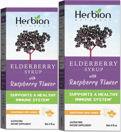 HERBION Naturals Jarabe de saúco – Sistema inmunológico saludable para adultos y niños (1 año +) – Miel endulzado con sabor natural a frambuesa –