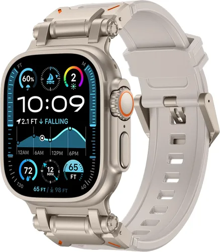 Miniatura 16 de FULLIFE Diseñado para Apple Watch Band Apple Watch Ultra 3/2/1 1.929 in para hombres, bandas de goma de silicona con conector de metal para Apple