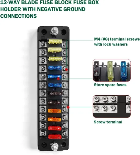 Miniatura 5 de LENKRAD Bloque de fusibles de 12 vías con caja de fusibles de hoja sin indicador de advertencia LED, 12 circuitos ATC/ATO con bus negativo, cubierta