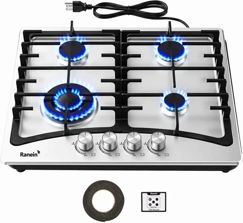 Miniatura 9 de Ranein Cocina de gas de 12 pulgadas y 2 quemadores, estufa de gas convertible de G/LPG, acero inoxidable 304 con protección contra incendios por