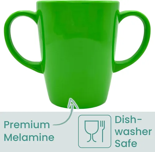Miniatura 5 de Taza de melamina con dos asas, ligera, 4.44 oz, capacidad de 13.5 fl oz/14 onzas, taza para beber, taza para beber para adultos (verde)