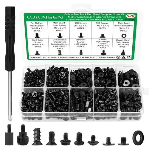Miniatura 14 de Kit de surtido de 350 tornillos para computadora, separadores de placa base de acero al carbono negro de 6-32 macho a M3 hembra para disco duro SSD