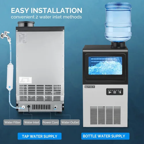 Miniatura 3 de ROVSUN Máquina de hielo de 90 libras/24 horas con 2 entradas de agua, máquina de hielo independiente y de encimera con contenedor de almacenamiento
