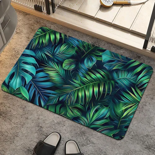 Miniatura 13 de Alfombra de baño, diseño abstracto de mármol azul y dorado, antideslizante, de secado rápido, súper absorbente, delgada, para debajo de la puerta