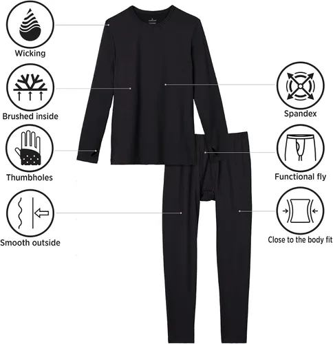 Miniatura 4 de Cuddl Duds Ropa interior térmica para hombre, forro polar, capa base para clima frío, parte superior e inferior de leggings, conjunto de invierno