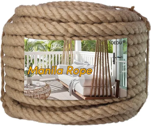 Miniatura 36 de Cuerda de Manila de 2 pulgadas x 50 pies, cuerda de cáñamo gruesa de 4 hebras trenzadas, cáñamo natural para manualidades de servicio pesado