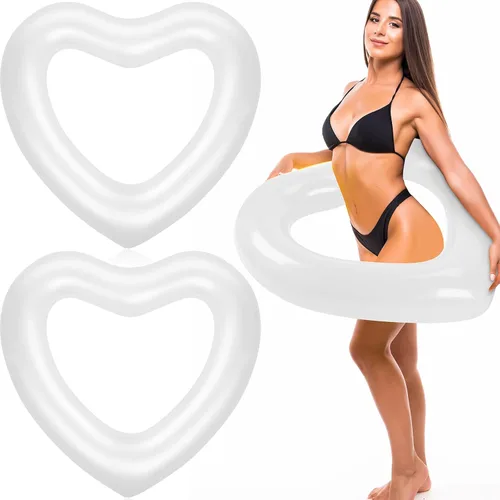 Junkin 3 unidades de 47.3 x 39.4 pulgadas flotador de piscina de corazón blanco para despedida de soltera, flotador inflable de natación para novia,