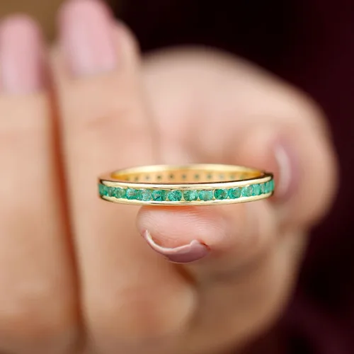 Miniatura 4 de 1.50 Cttw Natural Emerald Full Eternity Band Ring in Channel Set (May Birthstone, AAA Quality), 14K Solid Gold