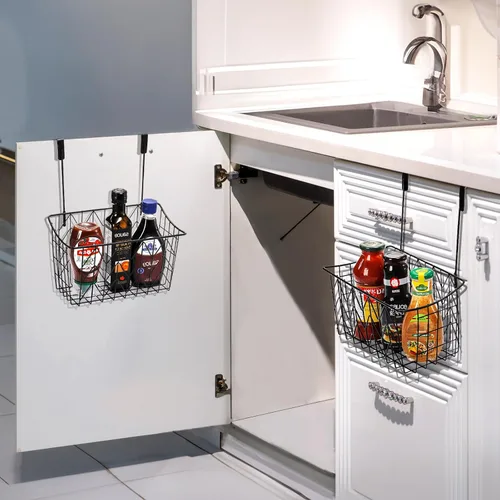 Miniatura 6 de AVLA Paquete de 2 organizadores de puerta de gabinete, cestas de almacenamiento de rejilla con ganchos, estante de metal para colgar en la pared