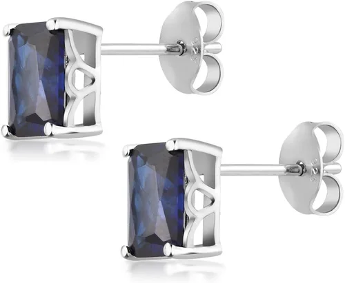Miniatura 4 de Gem Stone King Aretes de tuerca de zafiro azul simulado de 2.00 quilates para mujeres y hombres, plata de ley 925, corte esmeralda de 0.276 x 0.197
