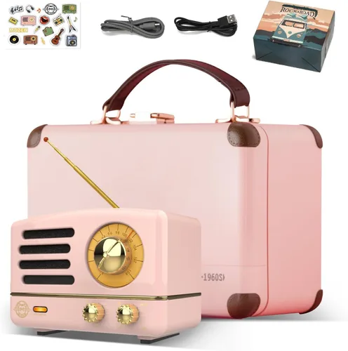 Miniatura 9 de Muzen Altavoz Bluetooth portátil, pequeño altavoz inalámbrico vintage de metal OTR, radio FM retro con antena AUX, audio estéreo de alta fidelidad