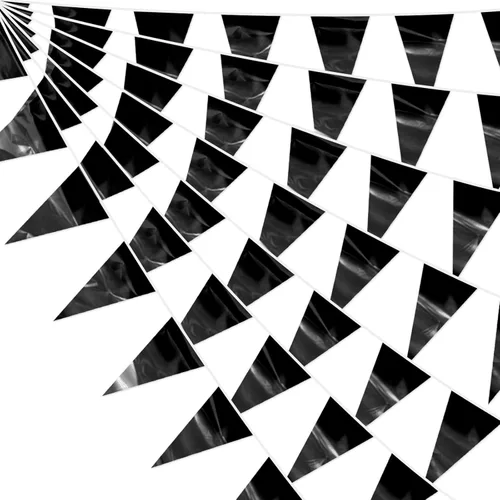 Decoraciones negras de 65 pies con purpurina triangular, banderines de banderines metálicos para Navidad, graduación, boda, compromiso, despedida de