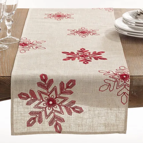 Saro Lifestyle Camino de mesa bordado con copos de nieve, 16 x 90 pulgadas, rojo
