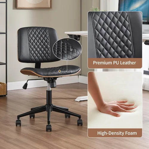 Miniatura 3 de VipDesk Silla pequeña de oficina en casa, silla de escritorio sin brazos con respaldo medio con giro de 360° y ruedas, silla de computadora moderna