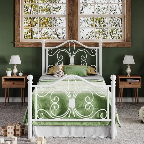 Miniatura 13 de Allewie Base de cama de tamaño matrimonial con cabecero, marco de cama de metal con cabecero y estribo de diseño de mariposa, no necesita somier