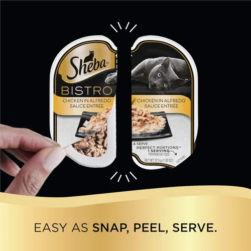 Miniatura 4 de Sheba Perfect PORTIONS Bistro - Bandejas de comida húmeda para gatos (12 unidades, 24 porciones), pollo en salsa Alfredo y salmón en salsa cremosa