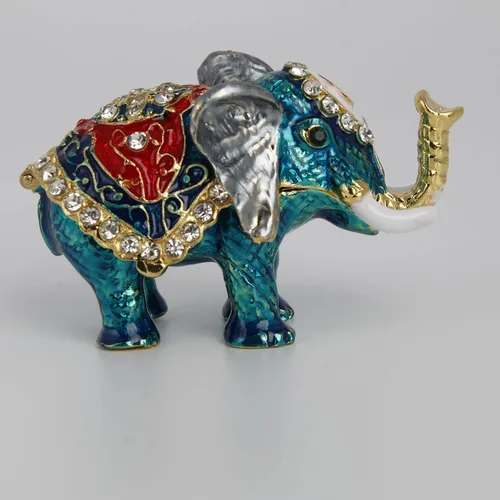 Miniatura 3 de Pequeña caja de baratija de elefante azul con bisagras Joyeros pintados a mano figura de elefante regalo