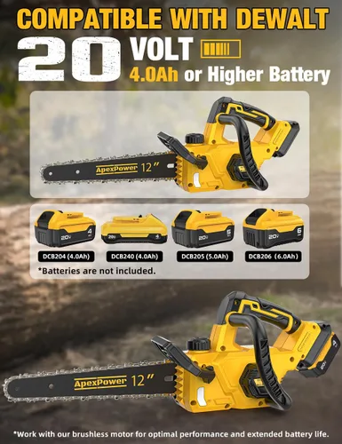 Miniatura 3 de Motosierra eléctrica sin escobillas de 12 pulgadas, inalámbrica, para batería Dewalt de 20 V, motosierra compacta con corte potente de 44.3 pies/S