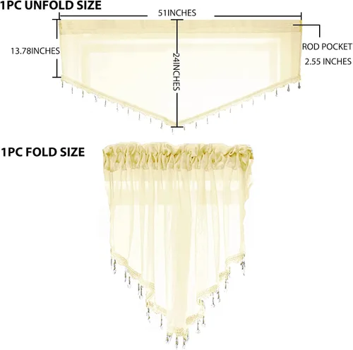Miniatura 2 de PearAge Cortinas Cenefa Transparente con Cuentas para Sala de Estar, Cenefa de Ventana de Granja con Bolsillo para Barra, Cenefa de Cortina de Gasa