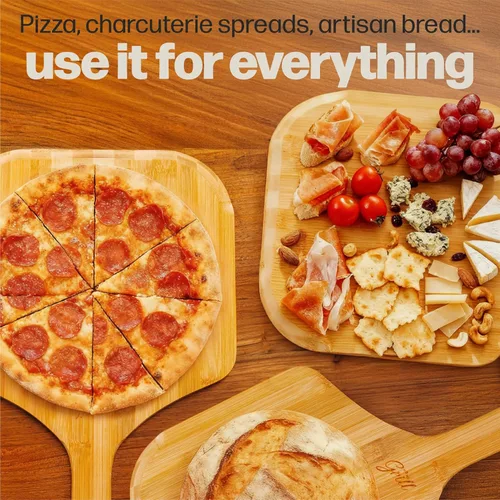 Miniatura 9 de HANS GRILL Pala de madera para pizza de 12 pulgadas, pala de madera de bambú, paleta de 12 pulgadas para horno, paleta de bambú natural de grado