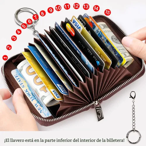 Miniatura 3 de FurArt Cartera con Cremallera para Mujeres, Cartera con Bloqueo RFID para Tarjetas de Crédito, Portador de Tarjetas de Presentación, Cartera Llavero