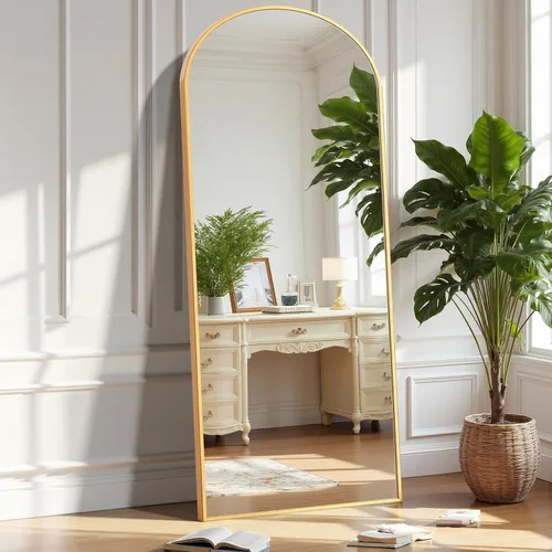 Miniatura 30 de OLIXIS Espejo arqueado de longitud completa para dormitorio, espejo de cuerpo completo de 56 x 15 pulgadas con soporte, para colgar o inclinarse