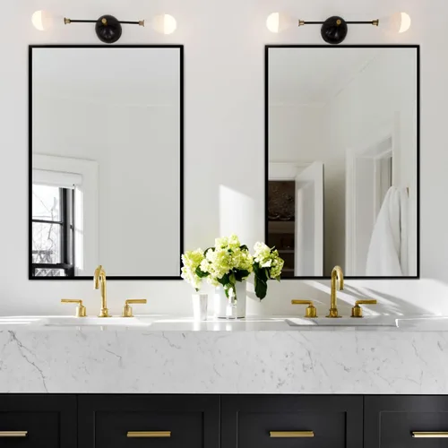 Miniatura 2 de HANS Espejo rectangular grande de baño, espejo de tocador con marco de madera montado en la pared (40 x 24 pulgadas) (negro)