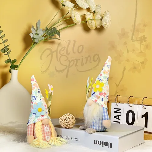 Miniatura 7 de 2 piezas de decoración de gnomos de primavera y verano, exquisito tamaño más pequeño de 7.5 pulgadas, decoración de gnomo de primavera y verano