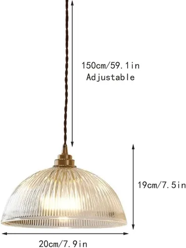Paquete de 2 lámparas colgantes para dormitorio, mesita de noche, lámpara colgante nórdica retro con pantalla de vidrio transparente con acabado de