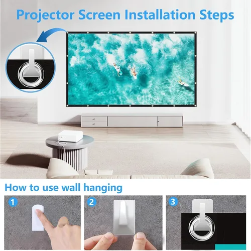 Miniatura 6 de Pantalla de proyección de 120 pulgadas, pantalla de película 4K portátil plegable y lavable 16:9, antiarrugas, pantalla de proyección
