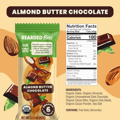 Miniatura 2 de Bearded Brothers Barras energéticas veganas orgánicas, sin gluten ni soja, paleo, enteras 30 Sin OMG, bajas glucémicas, altas en proteínas, fibra