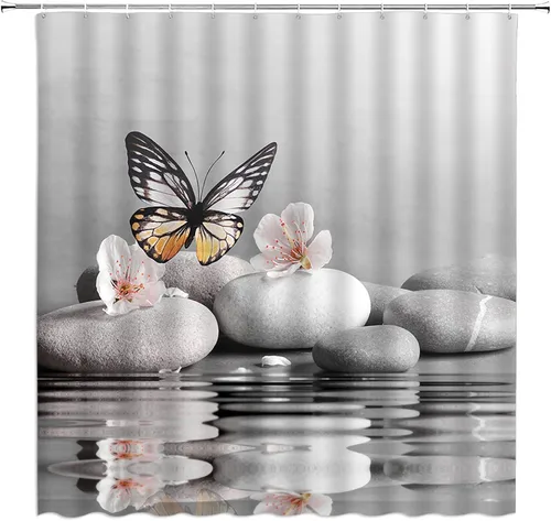 Miniatura 6 de GCTNBJL Cortina de ducha con diseño de mariposas y flores de cerezo y grises, romántica, soñador, mujer, niñas, relajarse, naturaleza, decoración