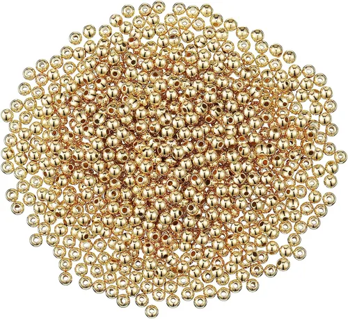 Hicarer 3000 cuentas redondas lisas doradas de 0.157 pulgadas (0.157 in), pequeñas cuentas espaciadoras, sin costuras, suaves, sueltas, accesorios
