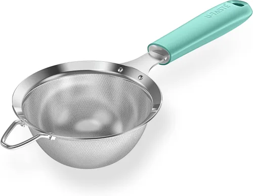 Colador de malla de acero inoxidable 18/8: U-Taste Colador de alimentos de malla fina de cocina de 3.9 pulgadas con mango de silicona resistente