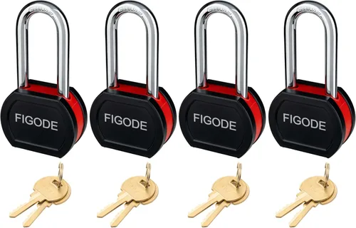 Miniatura 10 de FIGODE Candado de acero sólido cubierto negro con llave, cerradura resistente de alta seguridad, 2-3/4 pulgadas de ancho, grillete de acero
