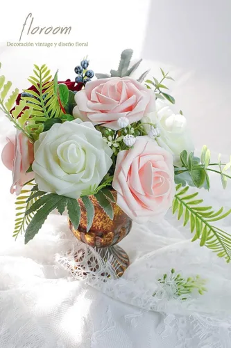Miniatura 3 de Floroom - Flores artificiales de aspecto real de 25 unidades, rosas de espuma color rubor con tallos para ramos de boda, centros de mesa, despedida