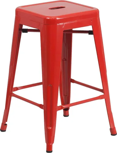 Miniatura 13 de Taburete de 24 pulgadas de alto para interior y exterior con asiento cuadrado., Metal, Negro