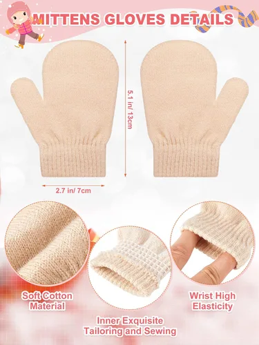 Miniatura 3 de SATINIOR Juego de 3 guantes de gorro para niños pequeños, sombreros de invierno cálidos de punto con lazo para bebés niñas niños de 0 a 6 años