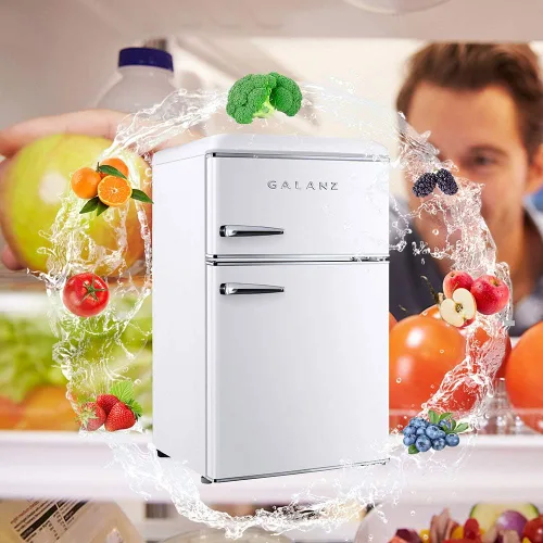 Miniatura 5 de Galanz GLR31TWEER - Refrigerador compacto retro de doble puerta, minirefrigerador con termostato mecánico ajustable y congelador, color blanco, 3.1