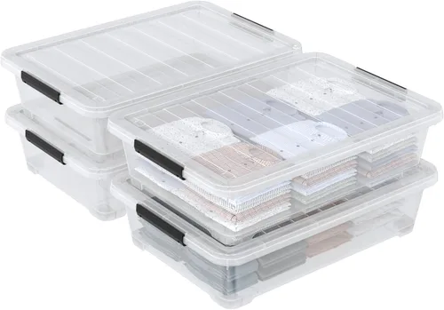 Miniatura 7 de Hespama Contenedor de plástico de 40 cuartos de galón con ruedas, 4 paquetes de caja de almacenamiento grande con pestillo, transparente Large