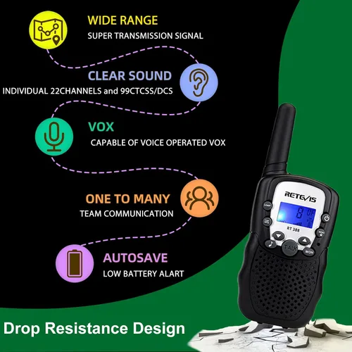 Miniatura 7 de Retevis RT388 Walkie Talkies para niños, juguetes Walkie Talkie para niños de 6 a 12 años, juguetes para niños, regalos para viajes al aire libre