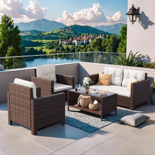 Homall Juego de muebles de patio de 4 piezas, sillas de ratán, juego de sofá de conversación de mimbre, para exteriores, interiores, patio trasero,