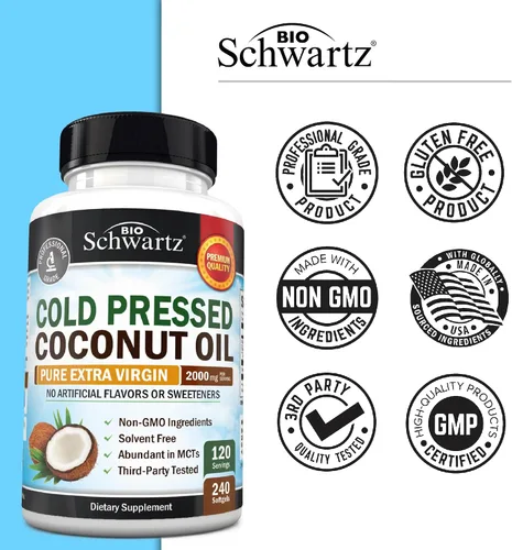 Miniatura 5 de Cápsulas de Aceite de Coco 2000mg - Orgánico Puro Extra Virgen Sin Refinar Prensado en Frío Rico en MCT y Sin GMO para Salud de la Piel, Uñas