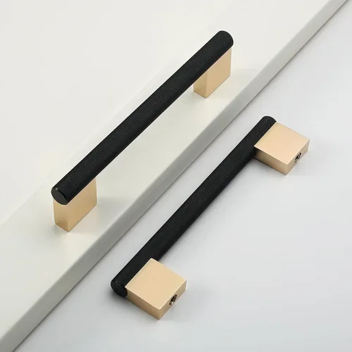 Miniatura 18 de Paquete de 10 tiradores de gabinete de 3 pulgadas (76mm) negros y dorados, manijas de gabinete de cocina roscadas, tiradores de cajón, herrajes