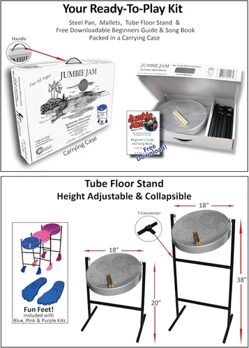 Miniatura 6 de Panyard Jumbie Jam - Kit de tambor de acero auténtico acabado cromado con soporte de tubo