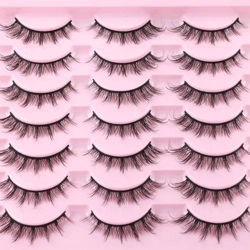 Miniatura 4 de Kiromiro Pestañas postizas de aspecto natural, pestañas onduladas manga coreana, esponjosas, de visón sintético, cortas, de 0.6 pulgadas, ojo