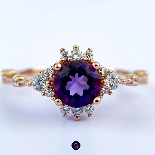 Miniatura 4 de Anillo de boda de amatista de oro rosa de 14 quilates, anillo de compromiso de amatista, anillo de compromiso para mujer, anillo de promesa morado