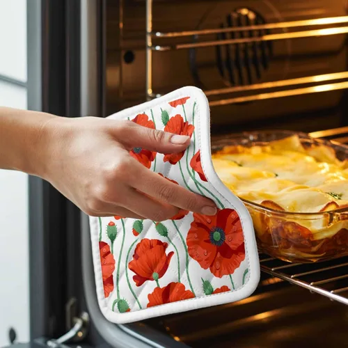 Miniatura 3 de Paquete de 2 soportes para ollas para cocina, flores de amapola naranja, a prueba de calor, con lazo para colgar, soportes para ollas calientes