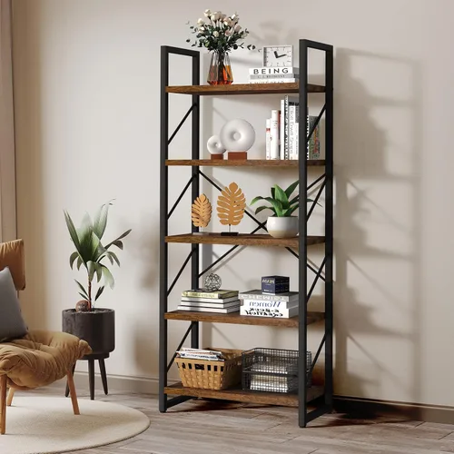 Miniatura 3 de YITAHOME Estantería de 5 niveles, estantería moderna Artsy, estante para libros, estantes de almacenamiento, organizador de libros y películas